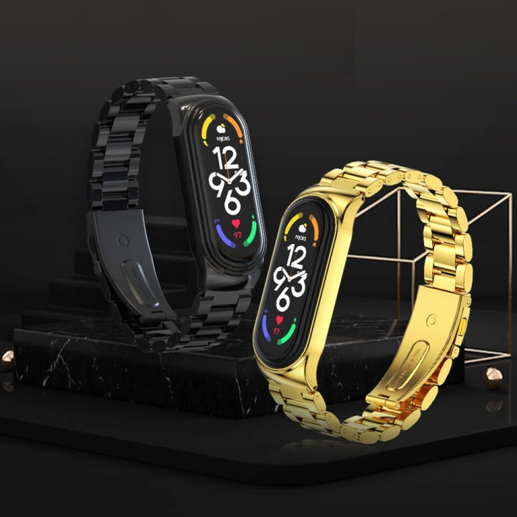 For Xiaomi Mi Band 8 Mijobs CS Case Three Bead Metal Stainless Steel Watch Band(Black) - free shipping - PMc TechLife - Order now!