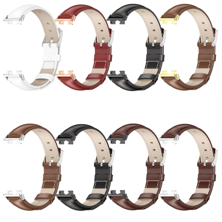 For Huawei Band 8 / 9 / 10 Mijobs Cowhide Leather Watch Band(Brown Silver) - free shipping - PMC TechLife - Order now!