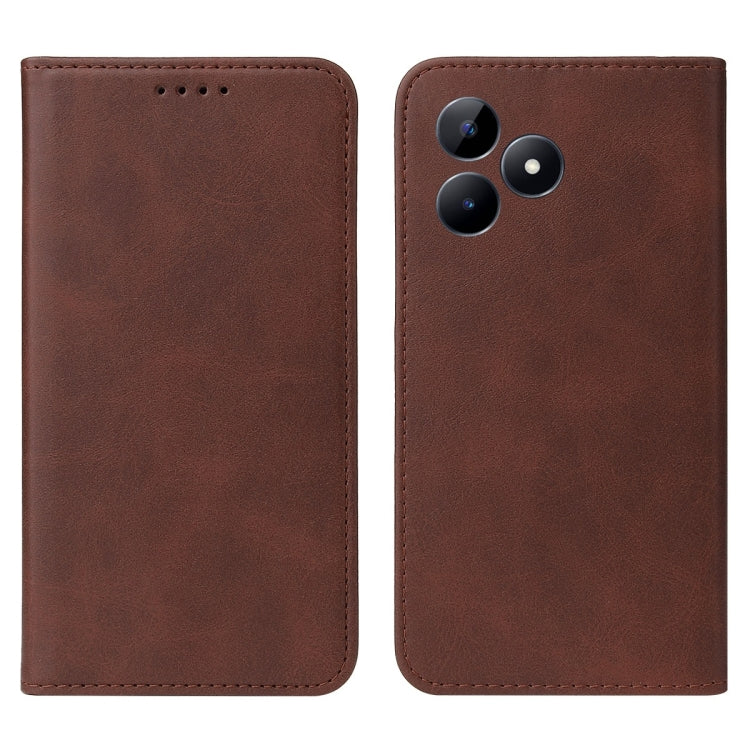 For Realme C51 Magnetic Closure Leather Phone Case(Brown) - Realme Cases by PMC TechLife | Online Shopping South Africa | PMC TechLife | Buy Now Pay Later Mobicred