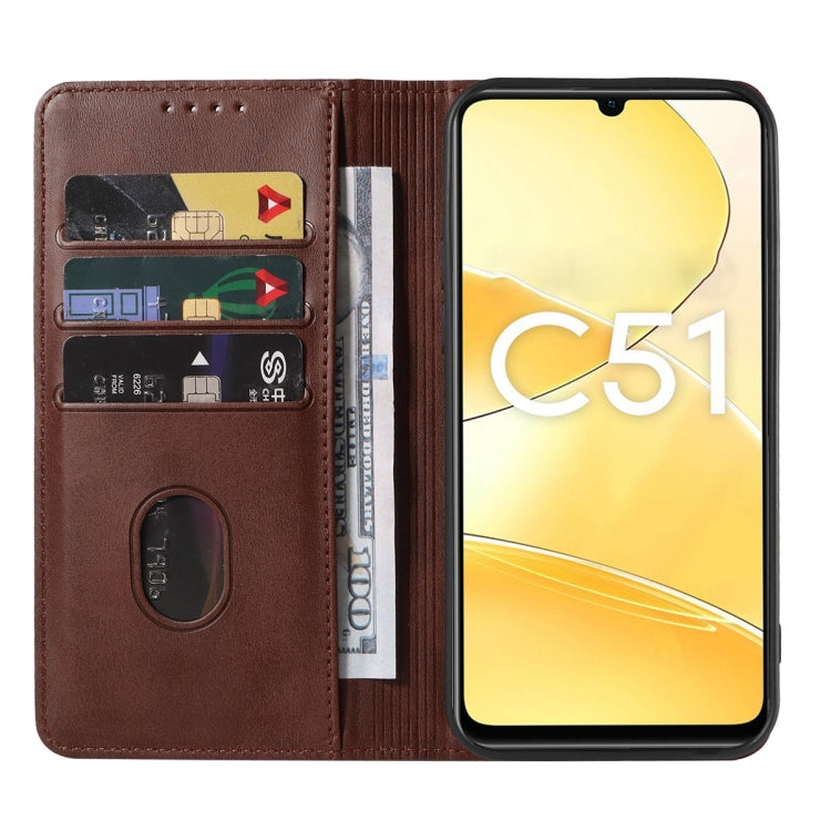 For Realme C51 Magnetic Closure Leather Phone Case(Brown) - Realme Cases by PMC TechLife | Online Shopping South Africa | PMC TechLife | Buy Now Pay Later Mobicred