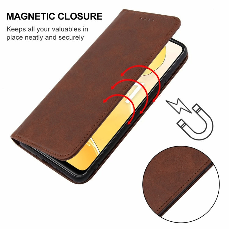 For Realme C51 Magnetic Closure Leather Phone Case(Brown) - Realme Cases by PMC TechLife | Online Shopping South Africa | PMC TechLife | Buy Now Pay Later Mobicred