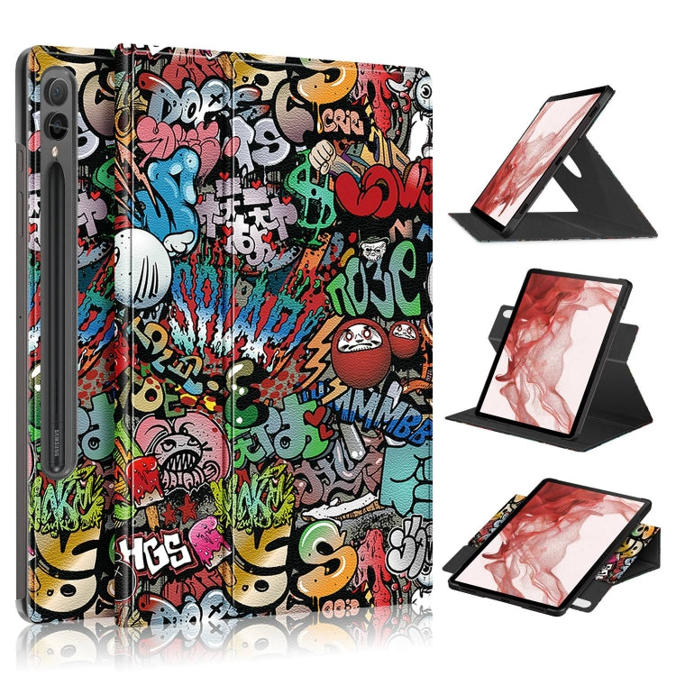 For Samsung Galaxy Tab S9 360 Rotation Stand Painted Smart Leather Tablet Case(Graffiti) - free shipping - PMC Jewellery - Order now!
