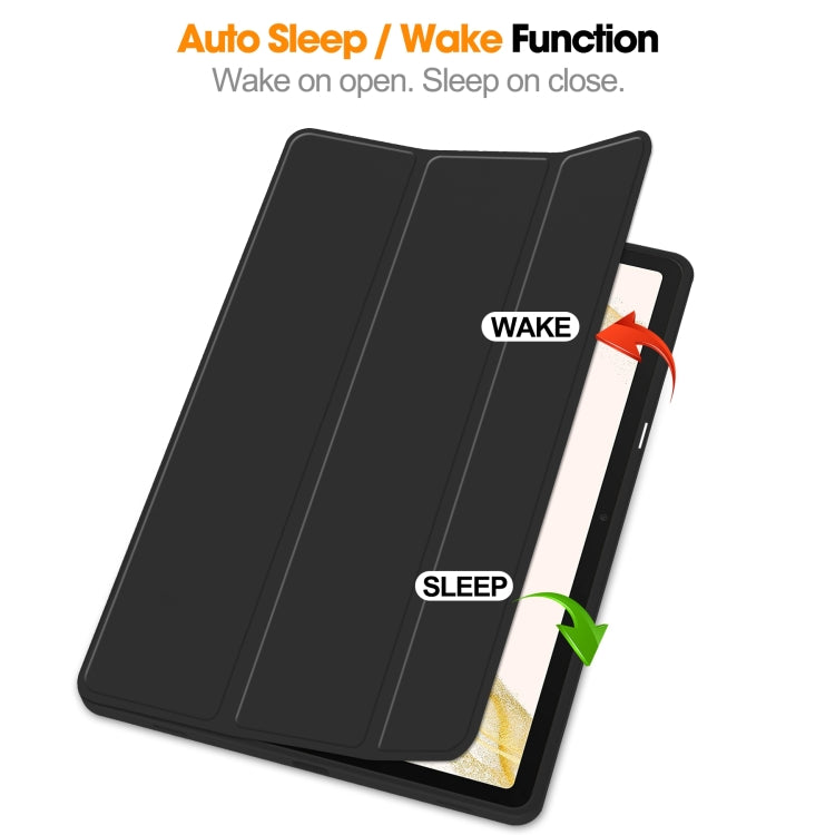 For Samsung Galaxy Tab S9+ 3-Fold Pure Color TPU Smart Leather Tablet Case with Pen Slot(Black) - free shipping - PMC Jewellery - Order now!