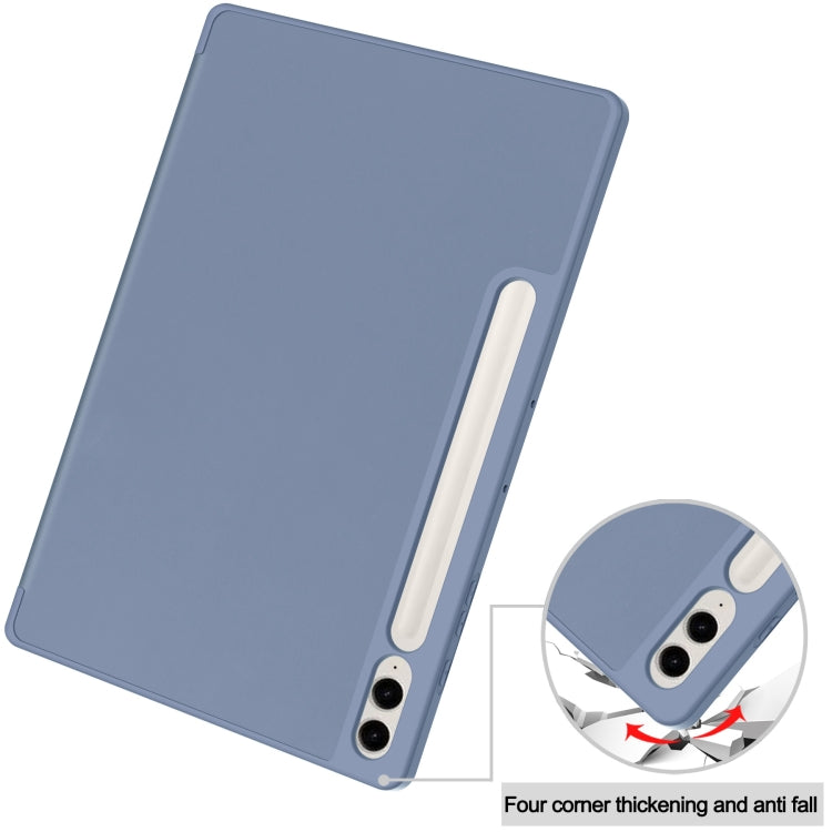 For Samsung Galaxy Tab S9 FE+ 3-Fold Pure Color TPU Smart Leather Tablet Case with Pen Slot(Lavender) - Galaxy Tab S9 FE+ by PMC TechLife | Online Shopping South Africa | PMC TechLife