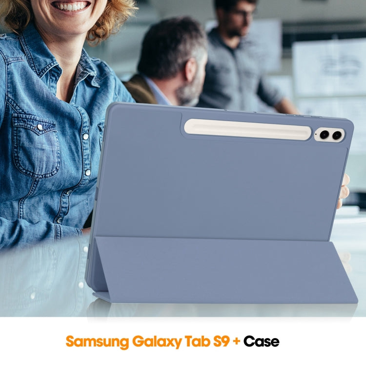 For Samsung Galaxy Tab S9 FE+ 3-Fold Pure Color TPU Smart Leather Tablet Case with Pen Slot(Lavender) - Galaxy Tab S9 FE+ by PMC TechLife | Online Shopping South Africa | PMC TechLife