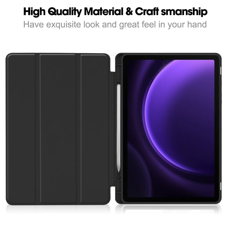 For Samsung Galaxy Tab S9 FE 3-Fold Pure Color TPU Smart Leather Tablet Case with Pen Slot(Black) - Galaxy Tab S9 FE by PMC TechLife | Online Shopping South Africa | PMC TechLife