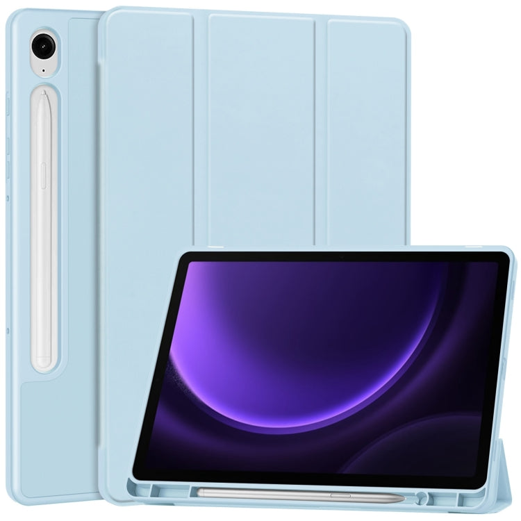 For Samsung Galaxy Tab S9 FE 3-Fold Pure Color TPU Smart Leather Tablet Case with Pen Slot(Light Blue) - Galaxy Tab S9 FE by PMC TechLife | Online Shopping South Africa | PMC TechLife