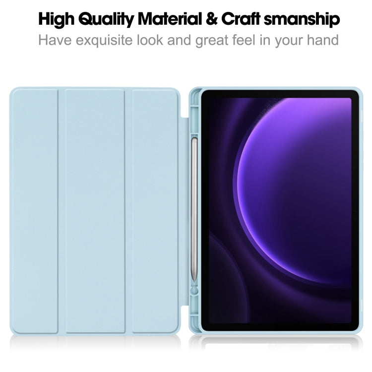 For Samsung Galaxy Tab S9 FE 3-Fold Pure Color TPU Smart Leather Tablet Case with Pen Slot(Light Blue) - Galaxy Tab S9 FE by PMC TechLife | Online Shopping South Africa | PMC TechLife