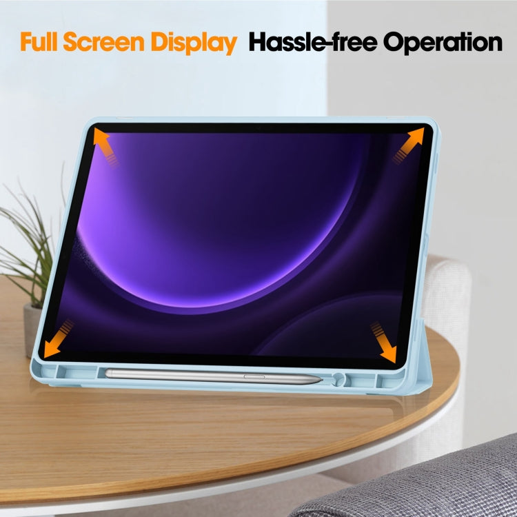 For Samsung Galaxy Tab S9 FE 3-Fold Pure Color TPU Smart Leather Tablet Case with Pen Slot(Light Blue) - Galaxy Tab S9 FE by PMC TechLife | Online Shopping South Africa | PMC TechLife