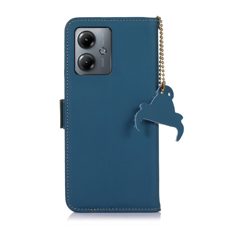 For Motorola Moto G14 4G Genuine Leather Magnetic RFID Leather Phone Case(Blue) - Motorola Cases by PMC TechLife | Online Shopping South Africa | PMC TechLife | Buy Now Pay Later Mobicred