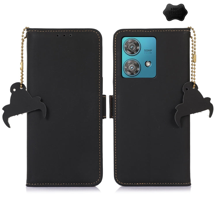 For Motorola Edge 40 Neo Genuine Leather Magnetic RFID Leather Phone Case(Black) - Motorola Cases by PMC TechLife | Online Shopping South Africa | PMC TechLife | Buy Now Pay Later Mobicred
