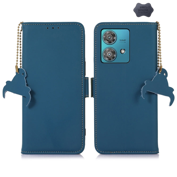 For Motorola Edge 40 Neo Genuine Leather Magnetic RFID Leather Phone Case(Blue) - Motorola Cases by PMC TechLife | Online Shopping South Africa | PMC TechLife | Buy Now Pay Later Mobicred