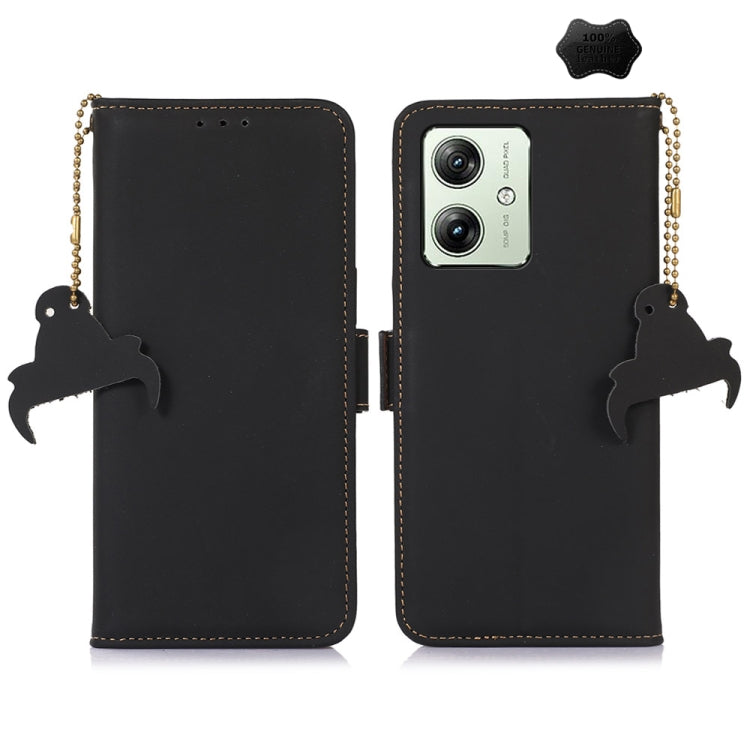For Motorola Moto G54 5G Genuine Leather Magnetic RFID Leather Phone Case(Black) - Motorola Cases by PMC TechLife | Online Shopping South Africa | PMC TechLife | Buy Now Pay Later Mobicred