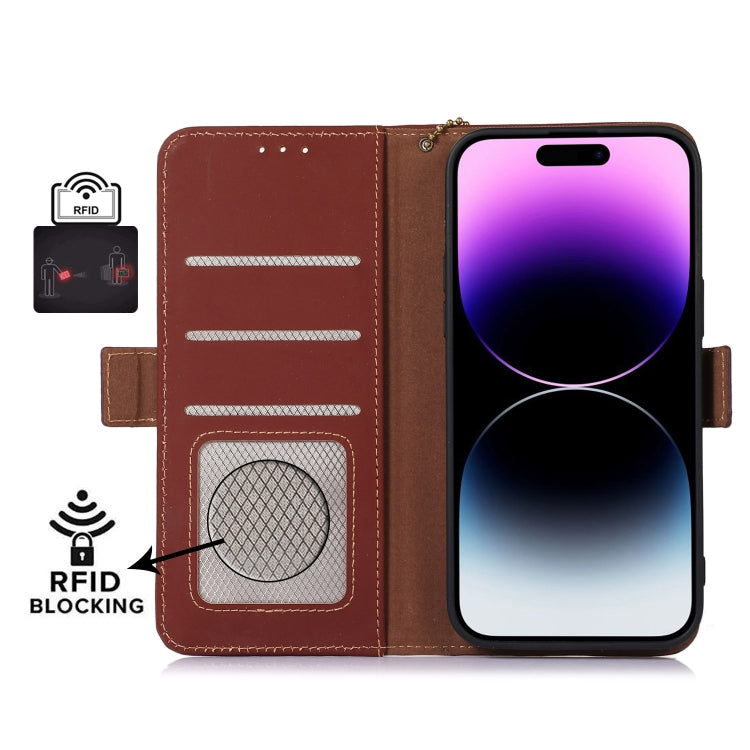 For Motorola Moto G54 5G Genuine Leather Magnetic RFID Leather Phone Case(Coffee) - Motorola Cases by PMC TechLife | Online Shopping South Africa | PMC TechLife | Buy Now Pay Later Mobicred