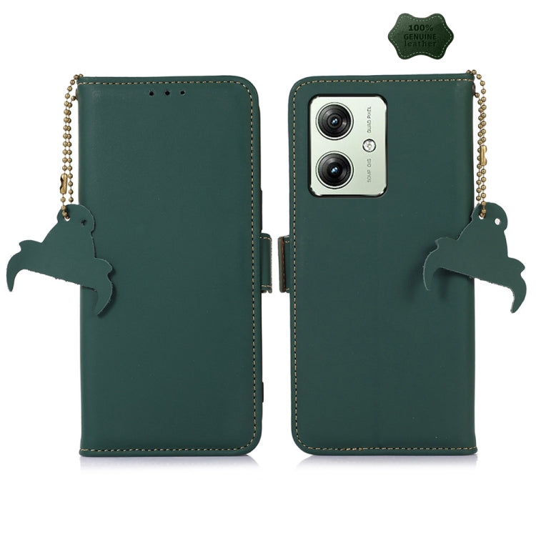 For Motorola Moto G54 5G Genuine Leather Magnetic RFID Leather Phone Case(Green) - Motorola Cases by PMC TechLife | Online Shopping South Africa | PMC TechLife | Buy Now Pay Later Mobicred