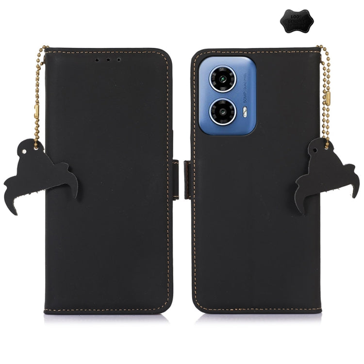 For Motorola Moto G34 Genuine Leather Magnetic RFID Leather Phone Case(Black) - Motorola Cases by PMC TechLife | Online Shopping South Africa | PMC TechLife | Buy Now Pay Later Mobicred