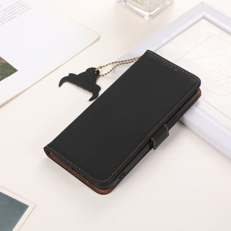 For Motorola Moto G64 5G Genuine Leather Magnetic RFID Leather Phone Case(Black) - Motorola Cases by PMC TechLife | Online Shopping South Africa | PMC TechLife | Buy Now Pay Later Mobicred