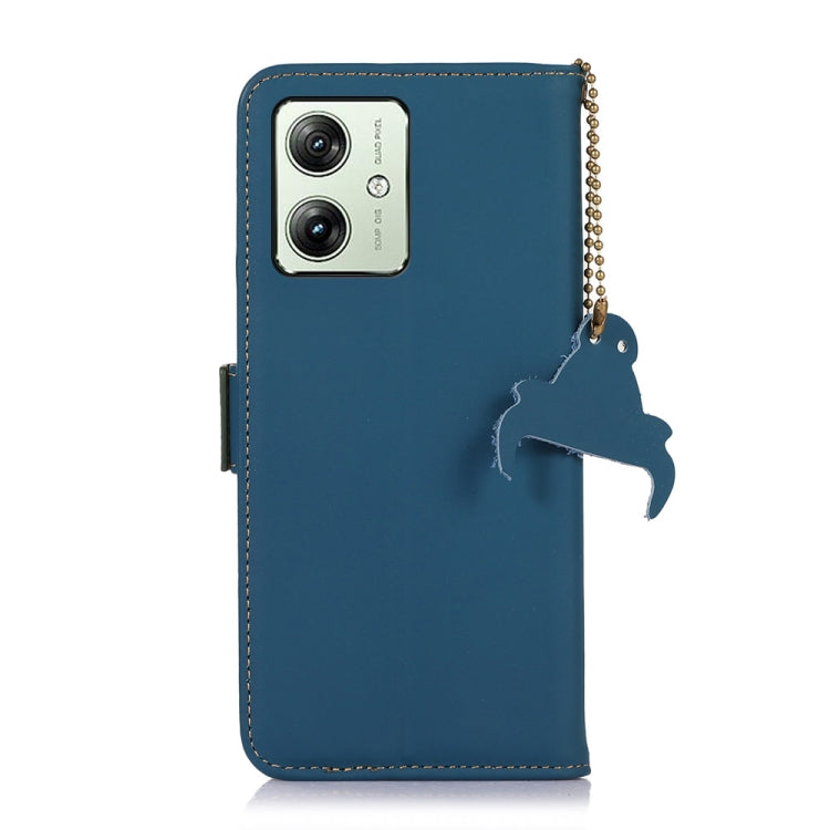 For Motorola Moto G64 5G Genuine Leather Magnetic RFID Leather Phone Case(Blue) - Motorola Cases by PMC TechLife | Online Shopping South Africa | PMC TechLife | Buy Now Pay Later Mobicred