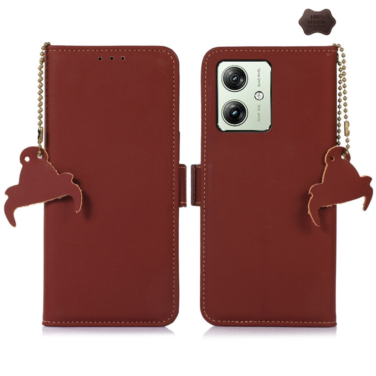 For Motorola Moto G64 5G Genuine Leather Magnetic RFID Leather Phone Case(Coffee) - Motorola Cases by PMC TechLife | Online Shopping South Africa | PMC TechLife | Buy Now Pay Later Mobicred