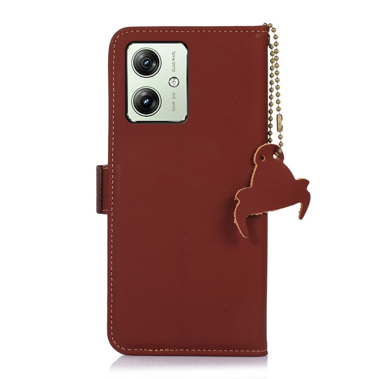 For Motorola Moto G64 5G Genuine Leather Magnetic RFID Leather Phone Case(Coffee) - Motorola Cases by PMC TechLife | Online Shopping South Africa | PMC TechLife | Buy Now Pay Later Mobicred