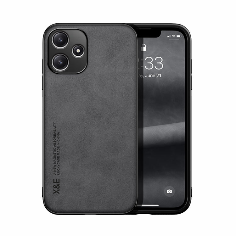 For Xiaomi Redmi 12 5G Skin Feel Magnetic Leather Back Phone Case(Dark Grey) - Xiaomi Cases by PMC TechLife | Online Shopping South Africa | PMC TechLife | Buy Now Pay Later Mobicred