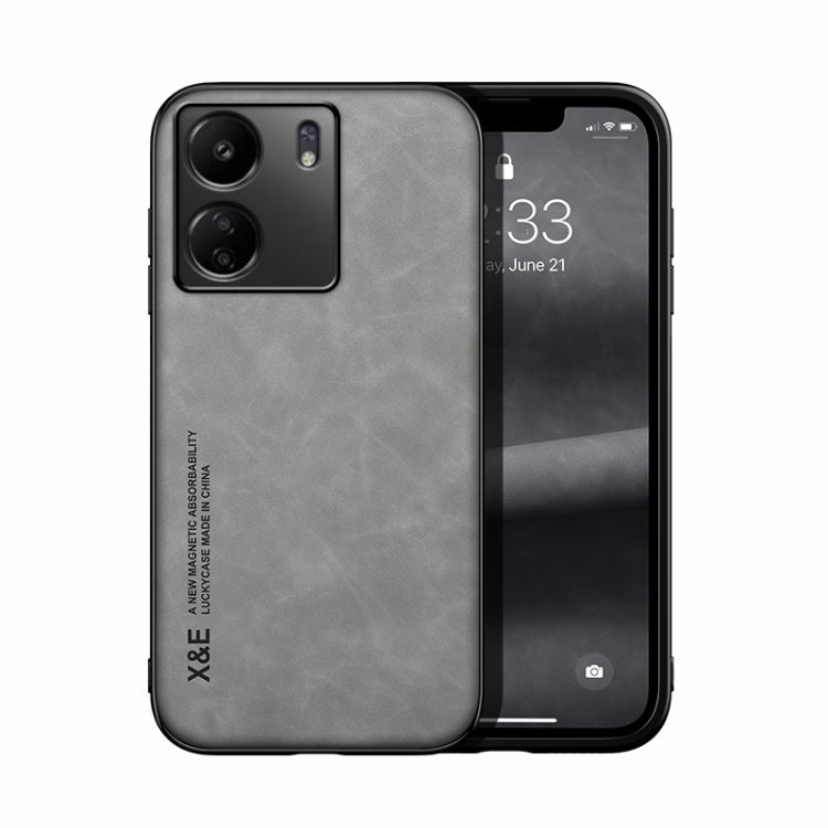 For Xiaomi Redmi 13C Skin Feel Magnetic Leather Back Phone Case(Light Grey) - 13C Cases by PMC TechLife | Online Shopping South Africa | PMC TechLife | Buy Now Pay Later Mobicred