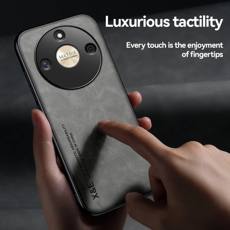 For Honor 100 Pro Skin Feel Magnetic Leather Back Phone Case(Light Grey) - Honor Cases by PMC TechLife | Online Shopping South Africa | PMC TechLife