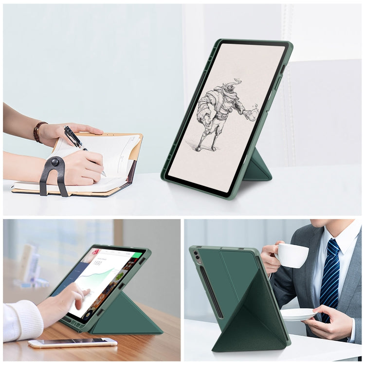 For Samsung Galaxy Tab S9 Cloth Texture Multi-folding Horizontal Flip Leather Tablet Case(Dark Green) - Galaxy Tab S9 Cases by PMC Jewellery | Online Shopping South Africa | PMC Jewellery | Buy Now Pay Later Mobicred