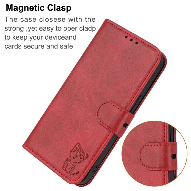 For iPhone 16 Pro Max Embossed Happy Cat Pattern Flip Leather Phone Case(Red) - iPhone 16 Pro Max Cases by PMC TechLife | Online Shopping South Africa | PMC TechLife | Buy Now Pay Later Mobicred