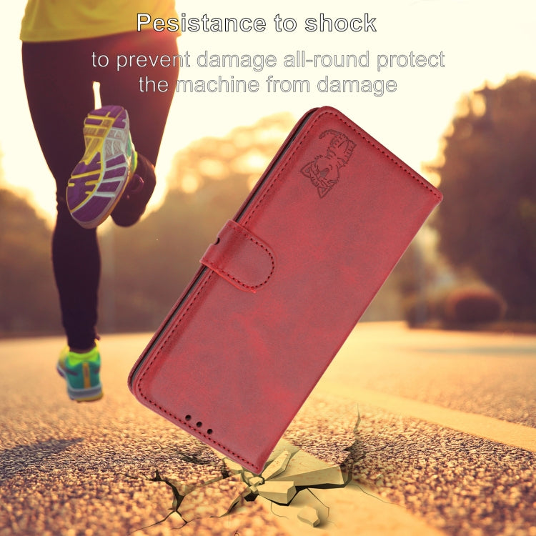 For iPhone 16 Pro Max Embossed Happy Cat Pattern Flip Leather Phone Case(Red) - iPhone 16 Pro Max Cases by PMC TechLife | Online Shopping South Africa | PMC TechLife | Buy Now Pay Later Mobicred