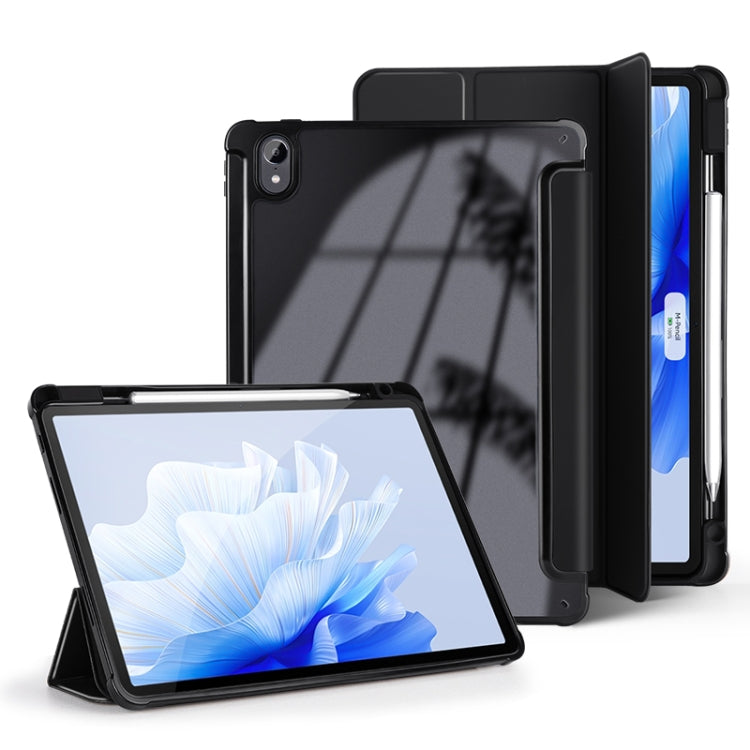 For Huawei MatePad Air 11.5 inch 3-Fold Clear Acrylic Leather Tablet Case(Black) - Huawei by PMC TechLife | Online Shopping South Africa | PMC TechLife | Buy Now Pay Later Mobicred