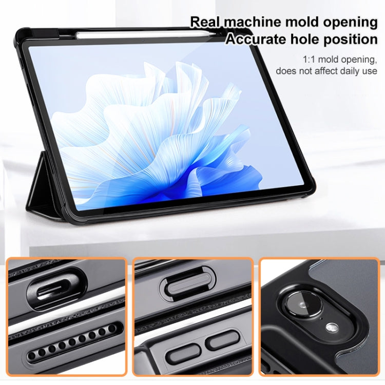 For Huawei MatePad Air 11.5 inch 3-Fold Clear Acrylic Leather Tablet Case(Black) - Huawei by PMC TechLife | Online Shopping South Africa | PMC TechLife | Buy Now Pay Later Mobicred