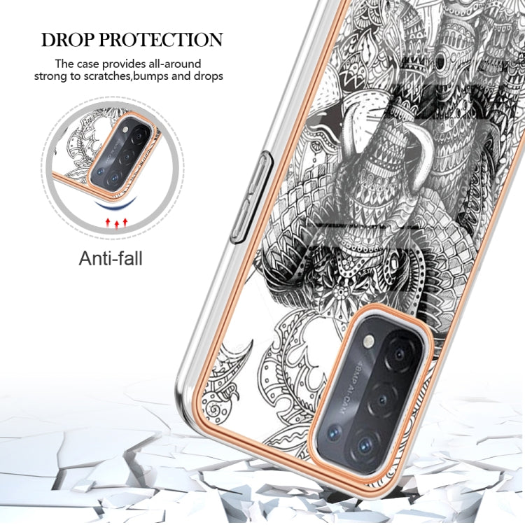 For OPPO A74 / A93 5G / A54 5G / A93s 5G Electroplating Marble Dual-side IMD Phone Case(Totem Elephant) - free shipping - PMC TechLife - Order now!