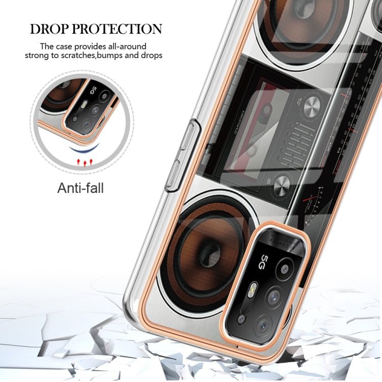 For OPPO A94 5G / A95 5G Electroplating Marble Dual-side IMD Phone Case(Retro Radio) - OPPO Cases by PMC TechLife | Online Shopping South Africa | PMC TechLife | Buy Now Pay Later Mobicred