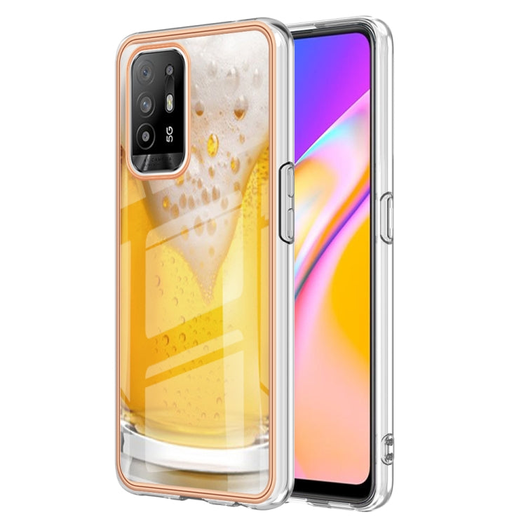 For OPPO A94 5G / A95 5G Electroplating Marble Dual-side IMD Phone Case(Draft Beer) - OPPO Cases by PMC TechLife | Online Shopping South Africa | PMC TechLife | Buy Now Pay Later Mobicred