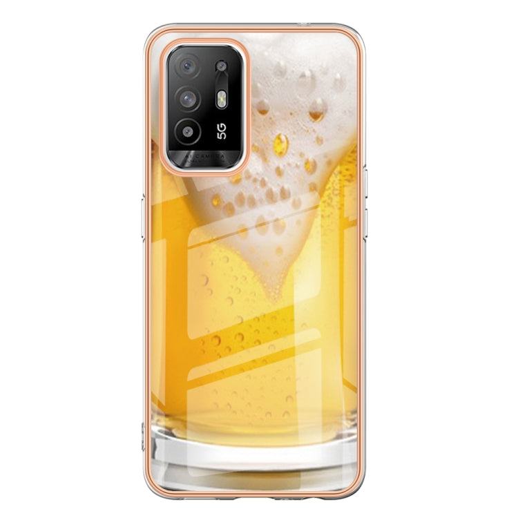 For OPPO A94 5G / A95 5G Electroplating Marble Dual-side IMD Phone Case(Draft Beer) - OPPO Cases by PMC TechLife | Online Shopping South Africa | PMC TechLife | Buy Now Pay Later Mobicred