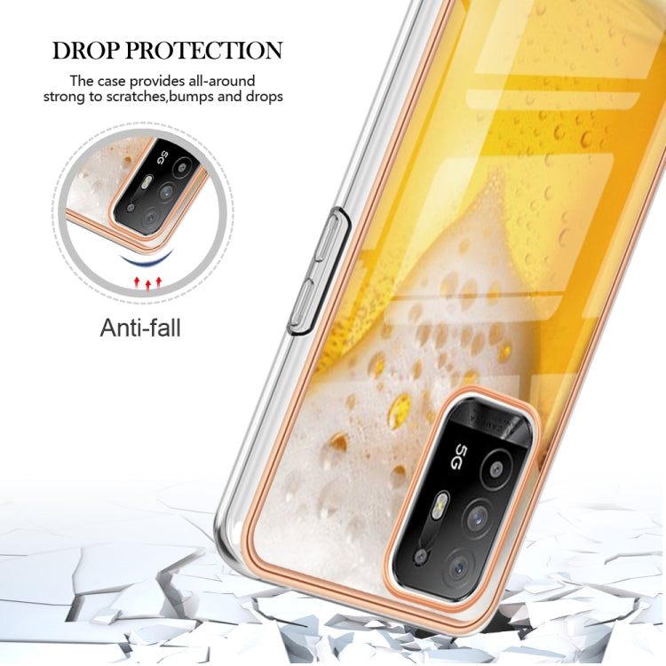 For OPPO A94 5G / A95 5G Electroplating Marble Dual-side IMD Phone Case(Draft Beer) - OPPO Cases by PMC TechLife | Online Shopping South Africa | PMC TechLife | Buy Now Pay Later Mobicred