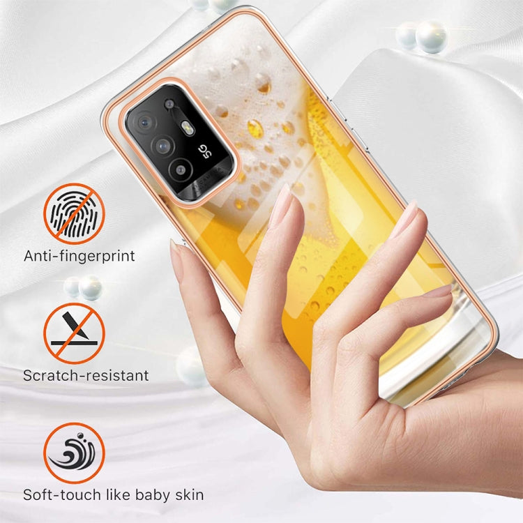For OPPO A94 5G / A95 5G Electroplating Marble Dual-side IMD Phone Case(Draft Beer) - OPPO Cases by PMC TechLife | Online Shopping South Africa | PMC TechLife | Buy Now Pay Later Mobicred