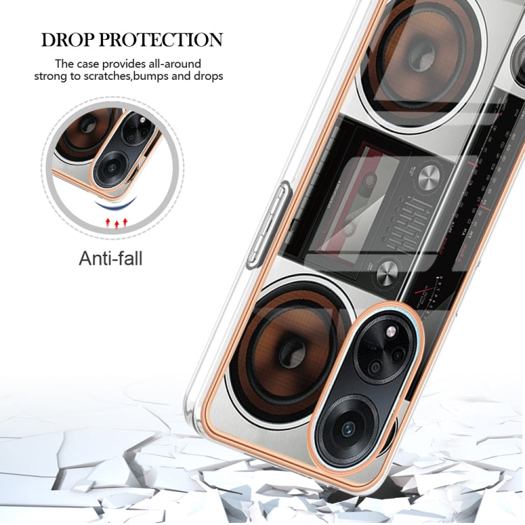 For OPPO A98 Electroplating Marble Dual-side IMD Phone Case(Retro Radio) - OPPO Cases by PMC TechLife | Online Shopping South Africa | PMC TechLife | Buy Now Pay Later Mobicred