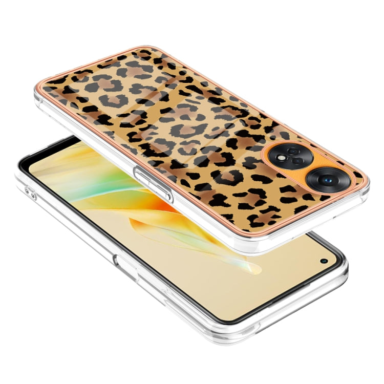For OPPO Reno8 T 4G Electroplating Marble Dual-side IMD Phone Case(Leopard Print) - OPPO Cases by PMC TechLife | Online Shopping South Africa | PMC TechLife | Buy Now Pay Later Mobicred