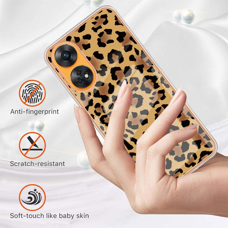 For OPPO Reno8 T 4G Electroplating Marble Dual-side IMD Phone Case(Leopard Print) - OPPO Cases by PMC TechLife | Online Shopping South Africa | PMC TechLife | Buy Now Pay Later Mobicred