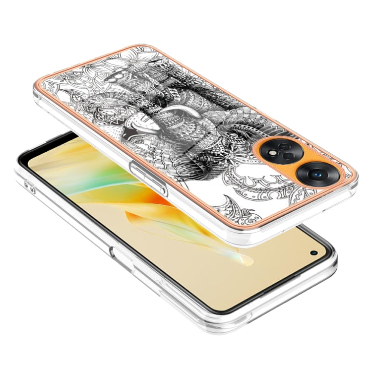 For OPPO Reno8 T 4G Electroplating Marble Dual-side IMD Phone Case(Totem Elephant) - OPPO Cases by PMC TechLife | Online Shopping South Africa | PMC TechLife | Buy Now Pay Later Mobicred