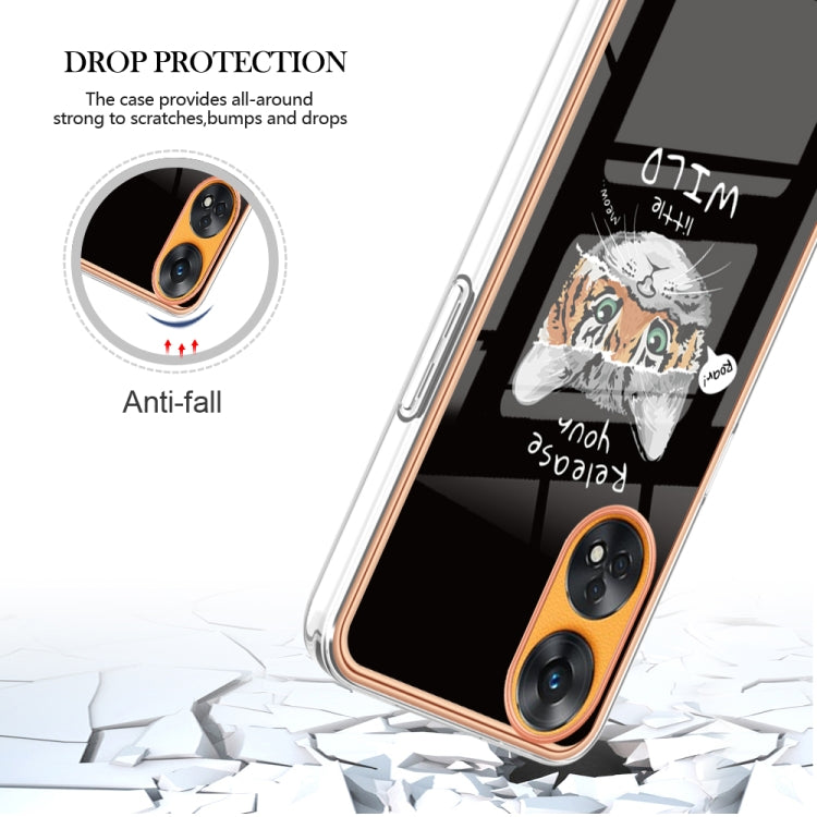 For OPPO Reno8 T 4G Electroplating Marble Dual-side IMD Phone Case(Natural Growth) - OPPO Cases by PMC TechLife | Online Shopping South Africa | PMC TechLife | Buy Now Pay Later Mobicred