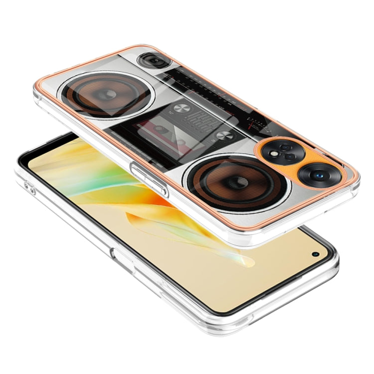 For OPPO Reno8 T 4G Electroplating Marble Dual-side IMD Phone Case(Retro Radio) - OPPO Cases by PMC TechLife | Online Shopping South Africa | PMC TechLife | Buy Now Pay Later Mobicred