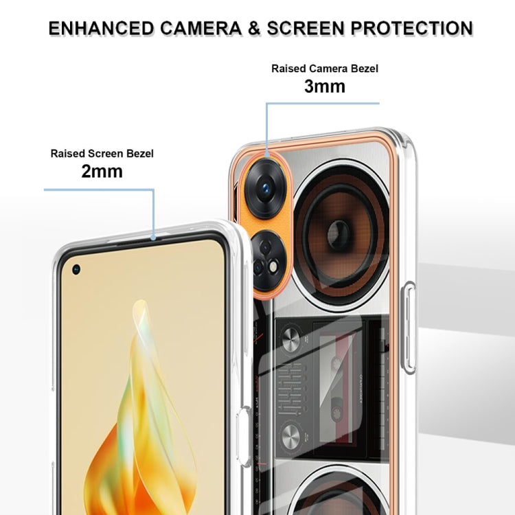 For OPPO Reno8 T 4G Electroplating Marble Dual-side IMD Phone Case(Retro Radio) - OPPO Cases by PMC TechLife | Online Shopping South Africa | PMC TechLife | Buy Now Pay Later Mobicred