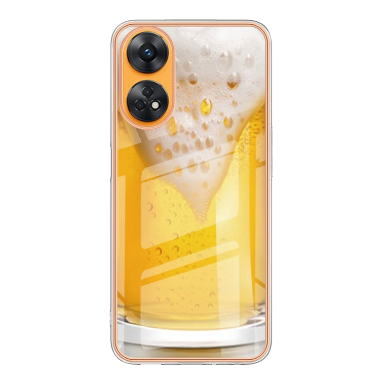 For OPPO Reno8 T 4G Electroplating Marble Dual-side IMD Phone Case(Draft Beer) - OPPO Cases by PMC TechLife | Online Shopping South Africa | PMC TechLife | Buy Now Pay Later Mobicred