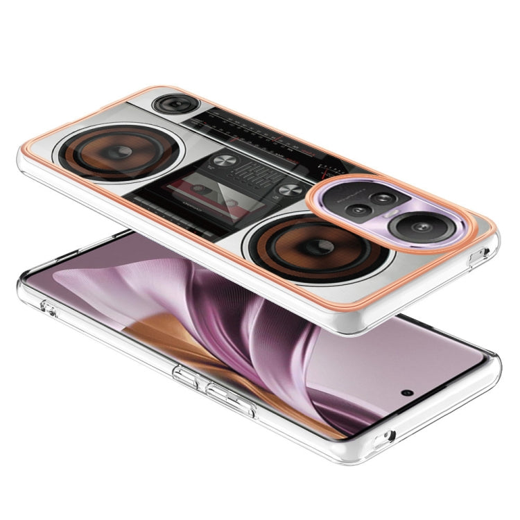 For OPPO Reno10 Pro 5G Global Electroplating Marble Dual-side IMD Phone Case(Retro Radio) - OPPO Cases by PMC TechLife | Online Shopping South Africa | PMC TechLife | Buy Now Pay Later Mobicred