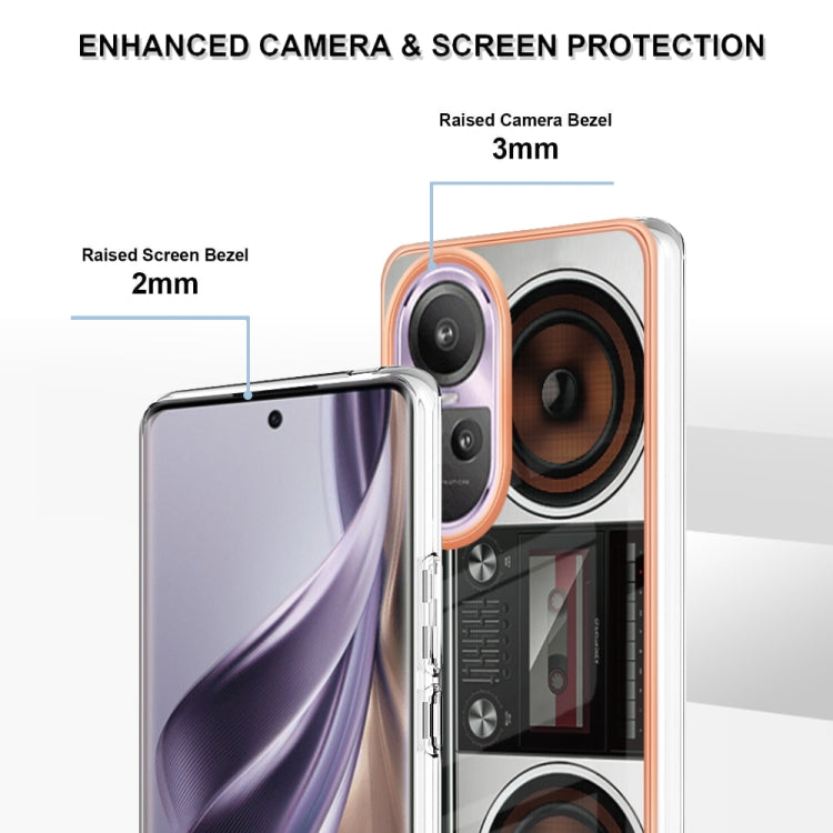 For OPPO Reno10 Pro 5G Global Electroplating Marble Dual-side IMD Phone Case(Retro Radio) - OPPO Cases by PMC TechLife | Online Shopping South Africa | PMC TechLife | Buy Now Pay Later Mobicred