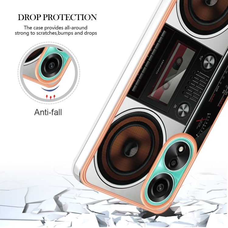 For OPPO A78 4G Electroplating Marble Dual-side IMD Phone Case(Retro Radio) - OPPO Cases by PMC TechLife | Online Shopping South Africa | PMC TechLife | Buy Now Pay Later Mobicred