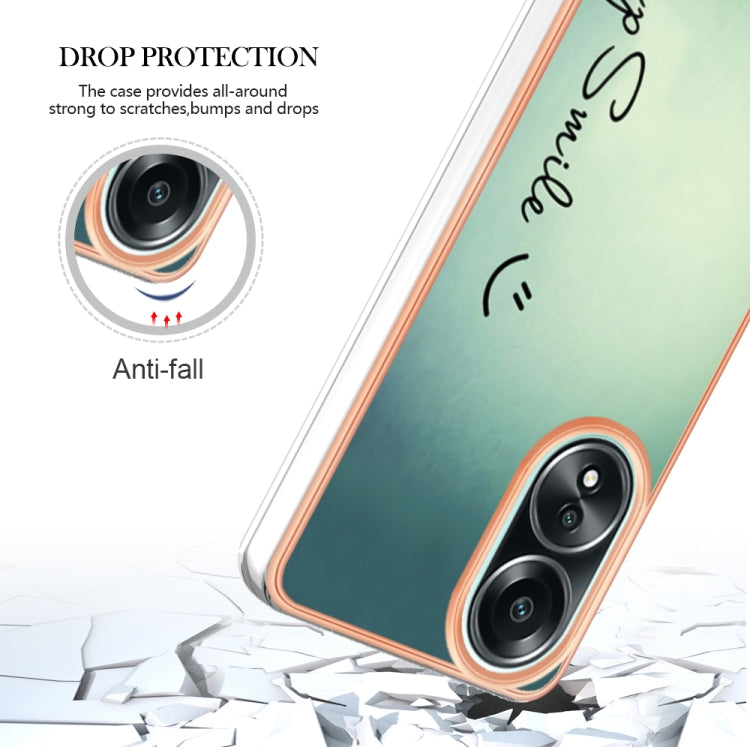 For OPPO A58 4G Electroplating Marble Dual-side IMD Phone Case(Smile) - OPPO Cases by PMC TechLife | Online Shopping South Africa | PMC TechLife | Buy Now Pay Later Mobicred